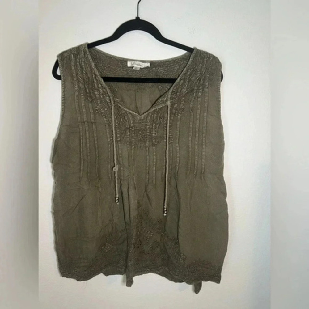 Olive Green Embroidered Sleeveless Top